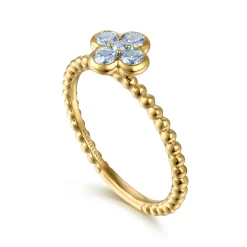 Clearance Gabriel & Co. 14K Yellow Gold Aquamarine Cluster Clover and Bujukan Bead Stackable Ring