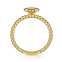Clearance Gabriel & Co. 14K Yellow Gold Aquamarine Cluster Clover and Bujukan Bead Stackable Ring