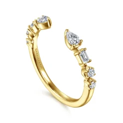 Clearance Gabriel & Co. 14K Yellow Gold Baguette and Round Open Diamond Band - 0.33 ct
