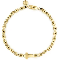 Best Gabriel & Co. 14K Yellow Gold Beaded Cross Bracelet