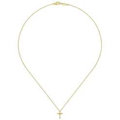 Hot Gabriel & Co. 14K Yellow Gold Beaded Diamond Cross Pendant Necklace