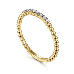 Hot Gabriel & Co. 14K Yellow Gold Beaded Diamond Stackable Ring- Bujukan