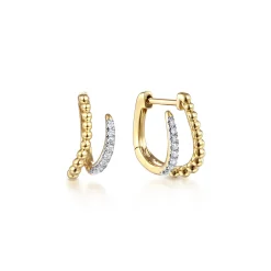 Sale Gabriel & Co. 14K Yellow Gold Beaded Pave 10mm Diamond Huggies