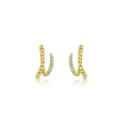 Sale Gabriel & Co. 14K Yellow Gold Beaded Pave 10mm Diamond Huggies