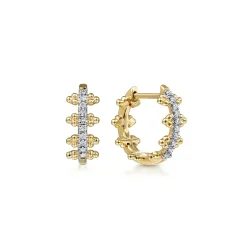 Discount Gabriel & Co. 14K Yellow Gold Beaded Pave 10mm Diamond Huggies