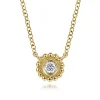 Online Gabriel & Co. 14K Yellow Gold Beaded Round Bezel Set Diamond Pendant Necklace
