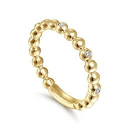 Clearance Gabriel & Co. 14K Yellow Gold Beaded Station and Diamond Stackable Ring