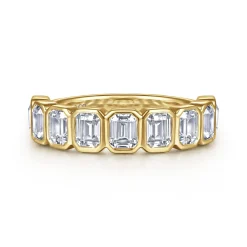 Clearance Gabriel & Co. 14K Yellow Gold Bezel Emerald Cut Diamond Anniversary Band - 2.25 ct