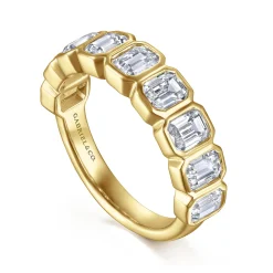 Clearance Gabriel & Co. 14K Yellow Gold Bezel Emerald Cut Diamond Anniversary Band - 2.25 ct