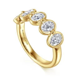 Hot Gabriel & Co. 14K Yellow Gold Bezel Oval 5 Stone Diamond Anniversary Band - 1.9 ct