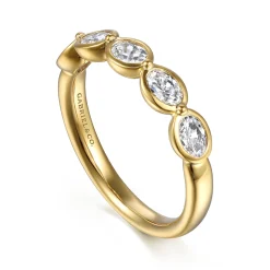 Hot Gabriel & Co. 14K Yellow Gold Bezel Oval 5 Stone Diamond Anniversary Band - 0.75 ct