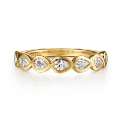 New Gabriel & Co. 14K Yellow Gold Bezel Pear Shape 7 Stone Diamond Anniversary Band - 0.7 ct