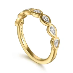 New Gabriel & Co. 14K Yellow Gold Bezel Pear Shape 7 Stone Diamond Anniversary Band - 0.7 ct
