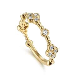New Gabriel & Co. 14K Yellow Gold Bezel Set Diamond Quatrefoil Station Ring