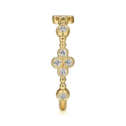 New Gabriel & Co. 14K Yellow Gold Bezel Set Diamond Quatrefoil Station Ring