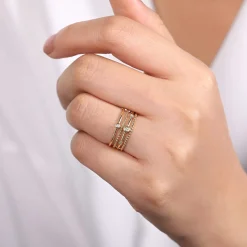 Best Gabriel & Co. 14K Yellow Gold Bezel Set Diamond Station Layered Ring