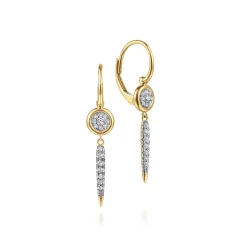 Gabriel & Co. 14K Yellow Gold Bezel Set Diamond Cluster with Diamond Spike Drop Earrings