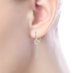 Gabriel & Co. 14K Yellow Gold Bezel Set Diamond Cluster with Diamond Spike Drop Earrings