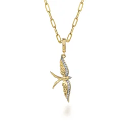 Sale Gabriel & Co. 14K Yellow Gold Bird in Flight Diamond Pendant With Detachable Bail