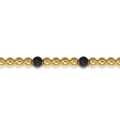 Best Gabriel & Co. 14K Yellow Gold Black Diamond and 6mm Yellow Gold Beaded Mens Bracelet