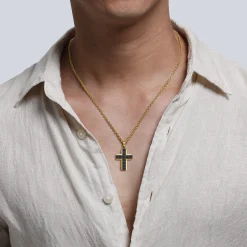 Hot Gabriel & Co. 14K Yellow Gold Black Diamond Cross Pendant