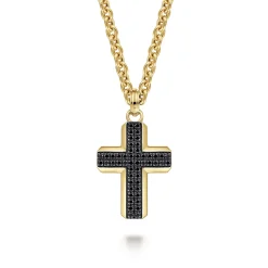 Hot Gabriel & Co. 14K Yellow Gold Black Diamond Cross Pendant