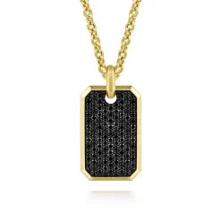Gabriel & Co. 14K Yellow Gold Black Diamond Dog Tag Pendant