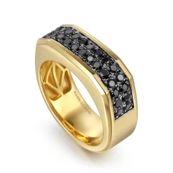 Sale Gabriel & Co. 14K Yellow Gold Black Diamond Mens Ring in High Polish Finish