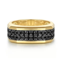 Sale Gabriel & Co. 14K Yellow Gold Black Diamond Mens Ring in High Polish Finish