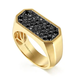 Gabriel & Co. 14K Yellow Gold Black Diamond Pave Men's Ring in High Polish Finish