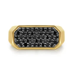 Gabriel & Co. 14K Yellow Gold Black Diamond Pave Men's Ring in High Polish Finish