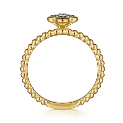 Discount Gabriel & Co. 14K Yellow Gold Blue Manmade Alexandrite Cluster Clover and Bujukan Bead Stackable Ring