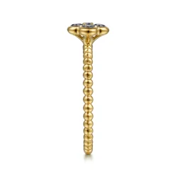Discount Gabriel & Co. 14K Yellow Gold Blue Manmade Alexandrite Cluster Clover and Bujukan Bead Stackable Ring