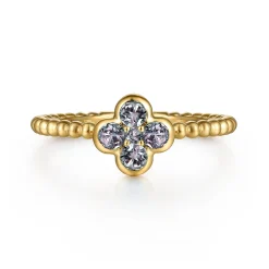 Discount Gabriel & Co. 14K Yellow Gold Blue Manmade Alexandrite Cluster Clover and Bujukan Bead Stackable Ring