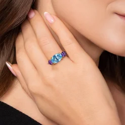 Sale Gabriel & Co. 14K Yellow Gold Blue Topaz and Amethyst Signet Ring