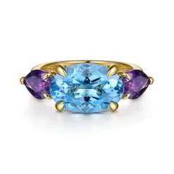 Sale Gabriel & Co. 14K Yellow Gold Blue Topaz and Amethyst Signet Ring