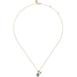 Discount Gabriel & Co. 14K Yellow Gold Blue Topaz and Diamond Teardrop Pendant Necklace
