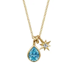 Discount Gabriel & Co. 14K Yellow Gold Blue Topaz and Diamond Teardrop Pendant Necklace