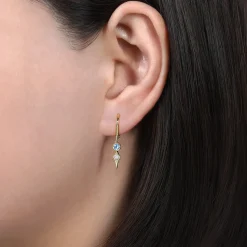 Best Gabriel & Co. 14K Yellow Gold Blue Topaz and Spiked Diamond Kite Drop Earrings