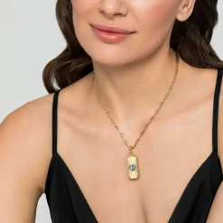 Hot Gabriel & Co. 14K Yellow Gold Blue Topaz Bujukan Diamond Cut Medallion Pendant With Detachable Bail