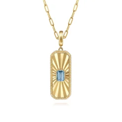 Hot Gabriel & Co. 14K Yellow Gold Blue Topaz Bujukan Diamond Cut Medallion Pendant With Detachable Bail