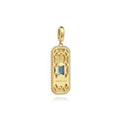 Hot Gabriel & Co. 14K Yellow Gold Blue Topaz Bujukan Diamond Cut Medallion Pendant With Detachable Bail
