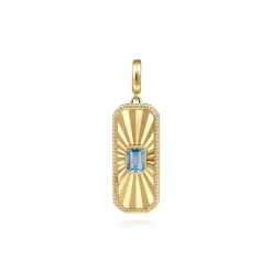 Hot Gabriel & Co. 14K Yellow Gold Blue Topaz Bujukan Diamond Cut Medallion Pendant With Detachable Bail