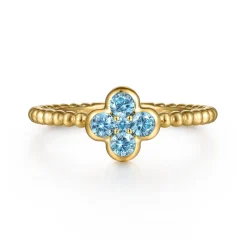 Best Gabriel & Co. 14K Yellow Gold Blue Topaz Cluster Clover and Bujukan Bead Stackable Ring
