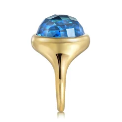 Gabriel & Co. 14K Yellow Gold Blue Topaz Round Shape Ladies Ring With Flower Pattern J-Back