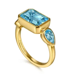 Discount Gabriel & Co. 14K Yellow Gold Blue Topaz Signet Ring