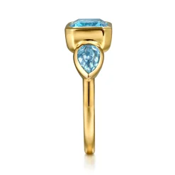 Discount Gabriel & Co. 14K Yellow Gold Blue Topaz Signet Ring