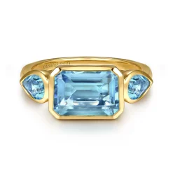 Discount Gabriel & Co. 14K Yellow Gold Blue Topaz Signet Ring
