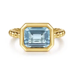 Discount Gabriel & Co. 14K Yellow Gold Bujukan and Aquamarine Stackable Ring