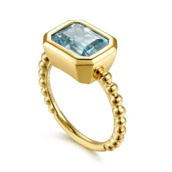 Discount Gabriel & Co. 14K Yellow Gold Bujukan and Aquamarine Stackable Ring
